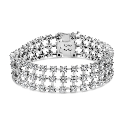 18K White Gold 7 1/2 Cttw Diamond 3 Row Floral Link Bracelet (G-H Color, VS1-VS2 Clarity) - 7 " Inches Bids.com