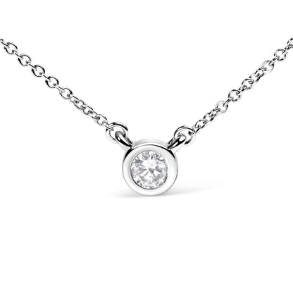 10K White Gold 1/10 Carat Round Brilliant-Cut Diamond Modern Bezel-Set Solitaire 16"-18" Pendant Necklace (H-I Color, SI2-I1 Clarity) Bids.com