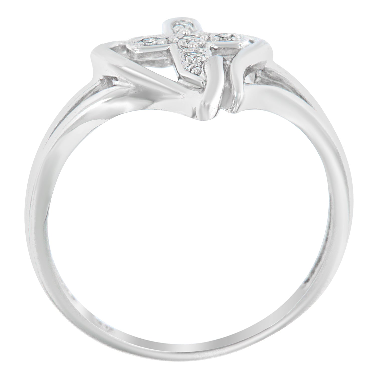 10K White Gold Diamond-Accented Cross & Open Heart Promise Fashion Ring (H-I Color, I1-I2 Clarity) - Size 7 Bids.com