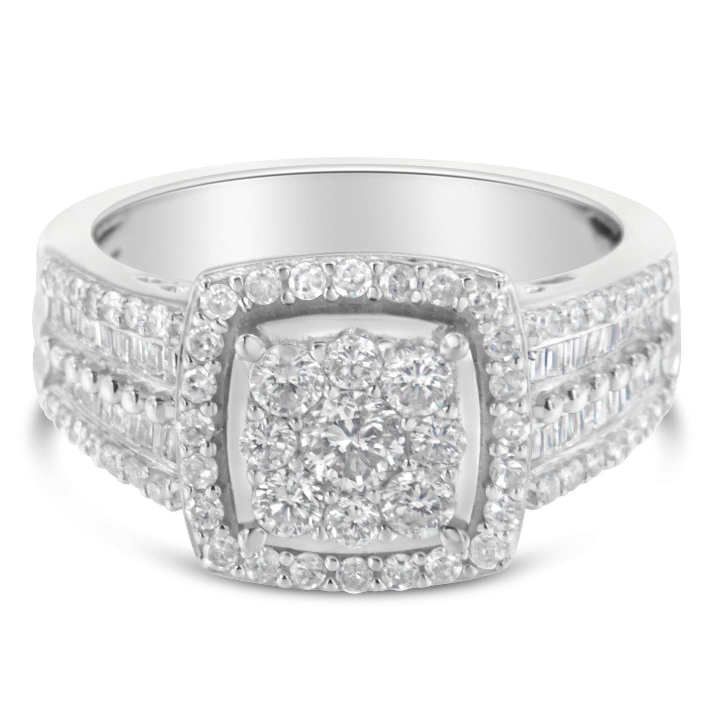 10K White Gold Diamond Cluster Ring (1 Cttw, H-I Color, I1-I2 Clarity) - Size 6-3/4 Bids.com