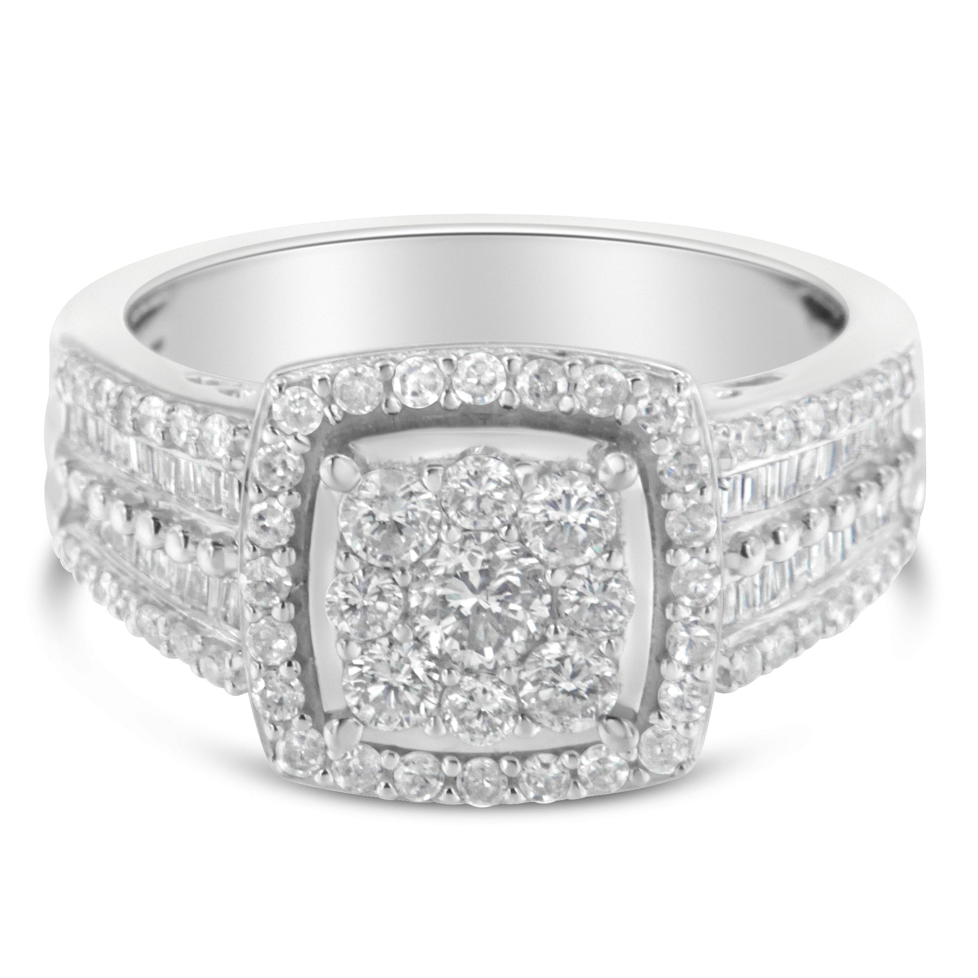 10K White Gold Diamond Cluster Ring (1 Cttw, H-I Color, I1-I2 Clarity) - Size 6-3/4 Bids.com