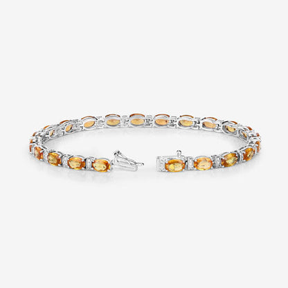 12.33 Carat Genuine Orange Sapphire and White Diamond 14K White Gold Bracelet Bids.com
