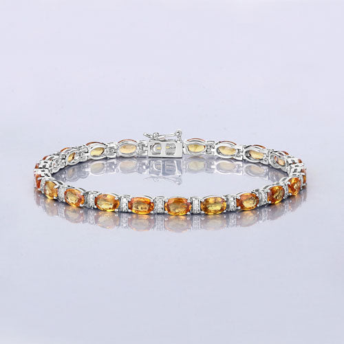 12.33 Carat Genuine Orange Sapphire and White Diamond 14K White Gold Bracelet Bids.com