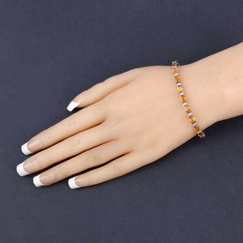 12.33 Carat Genuine Orange Sapphire and White Diamond 14K White Gold Bracelet Bids.com