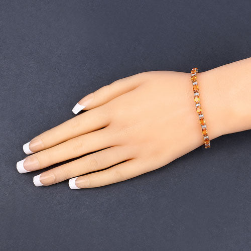 12.33 Carat Genuine Orange Sapphire and White Diamond 14K Yellow Gold Bracelet Bids.com