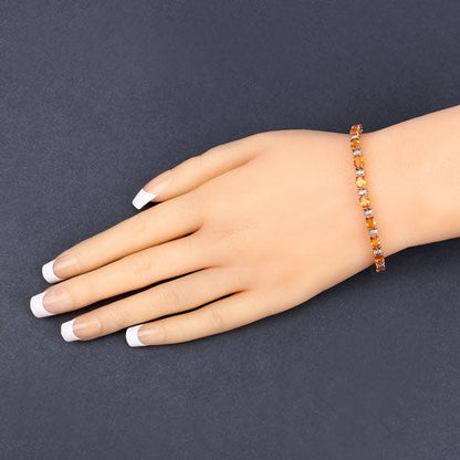 12.33 Carat Genuine Orange Sapphire and White Diamond 14K Yellow Gold Bracelet Bids.com