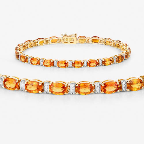 12.33 Carat Genuine Orange Sapphire and White Diamond 14K Yellow Gold Bracelet Bids.com
