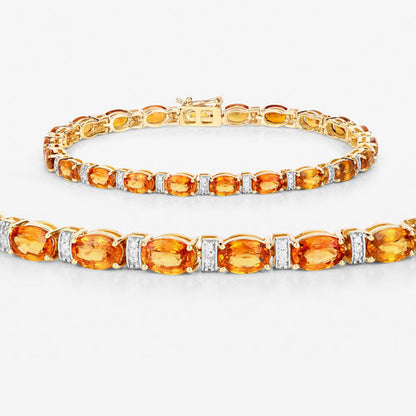 12.33 Carat Genuine Orange Sapphire and White Diamond 14K Yellow Gold Bracelet Bids.com