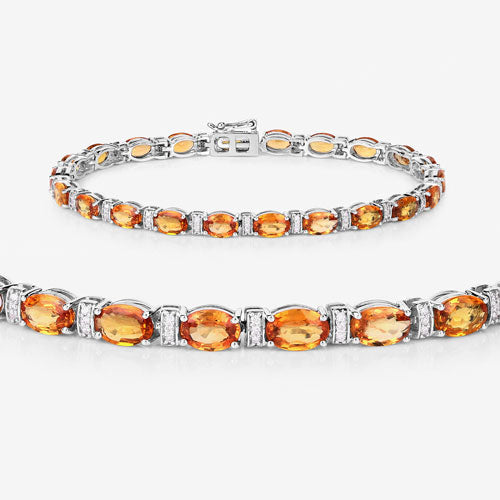 16.73 Carat Genuine Orange Sapphire and White Diamond 14K White Gold Bracelet Bids.com