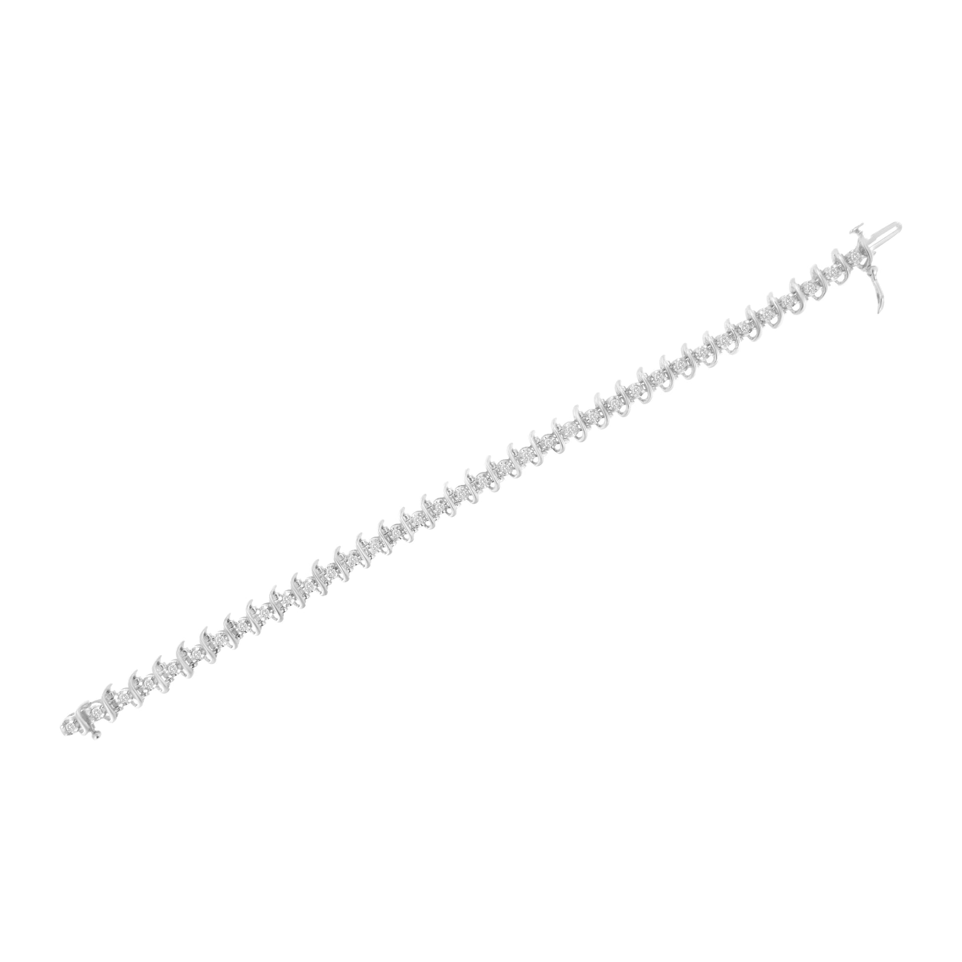 .925 Sterling Silver 1 cttw Prong-Set Diamond Link Bracelet (I-J, I1-I2) - 7.25" Bids.com