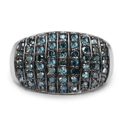 0.83 Carat Genuine Blue Diamond and White Diamond .925 Sterling Silver Ring Bids.com