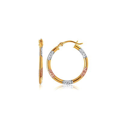 10k Tri-Color Gold Classic Hoop Earrings with Diamond Cut Details Bids.com