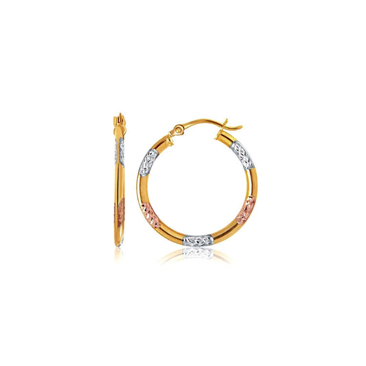 10k Tri-Color Gold Classic Hoop Earrings with Diamond Cut Details Bids.com