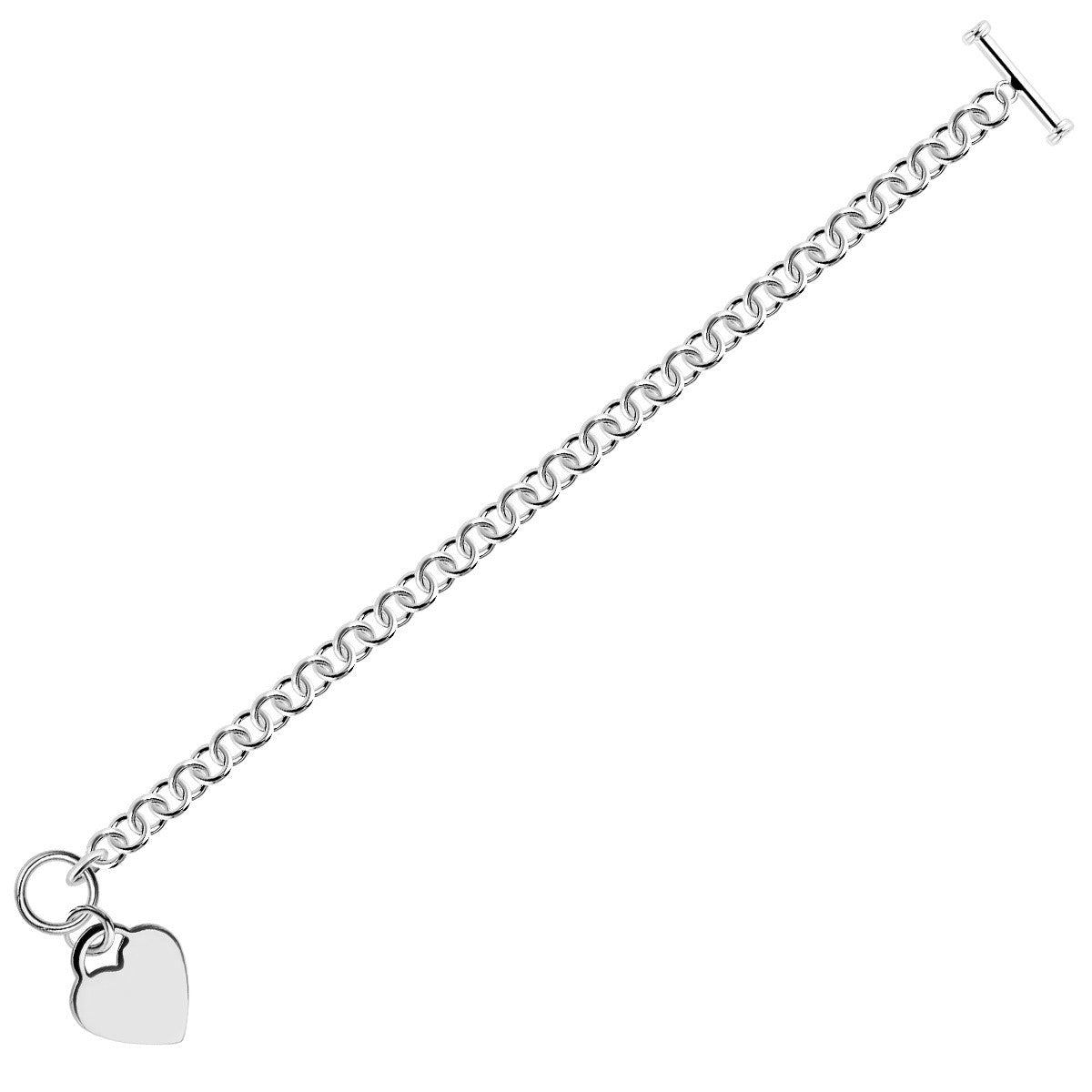 Sterling Silver Rhodium Plated Rolo Chain Bracelet with a Heart Charm Bids.com