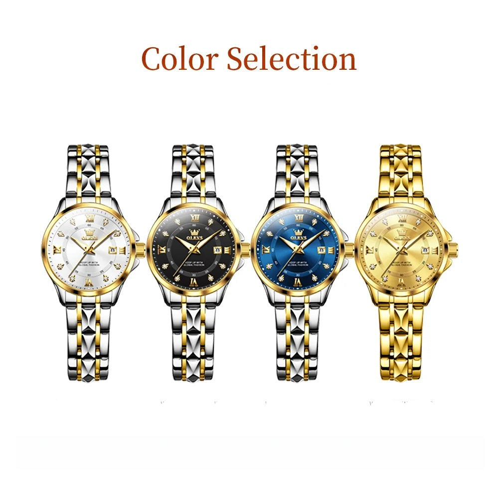 Women's Gold Stainless Steel Small Round Watch Date BandsCo Straps