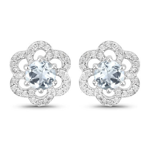 0.61 Carat Genuine Aquamarine and White Diamond 14K White Gold Earrings Bids.com