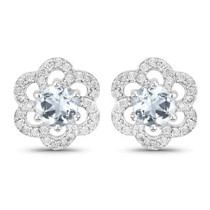 0.61 Carat Genuine Aquamarine and White Diamond 14K White Gold Earrings Bids.com