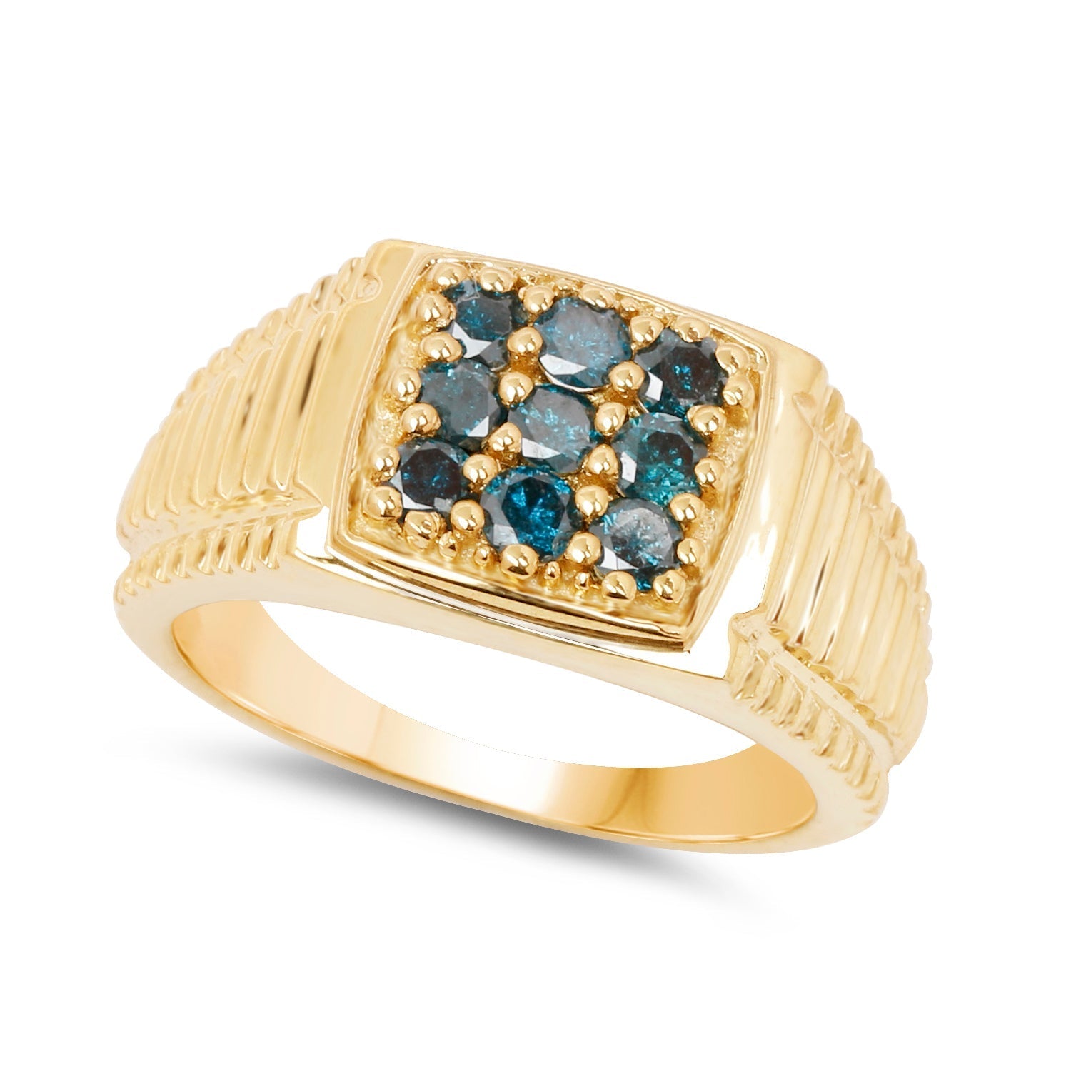 14K Yellow Gold Plated 0.63 Carat Genuine Blue Diamond .925 Sterling Silver Ring Bids.com