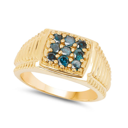 14K Yellow Gold Plated 0.63 Carat Genuine Blue Diamond .925 Sterling Silver Ring Bids.com