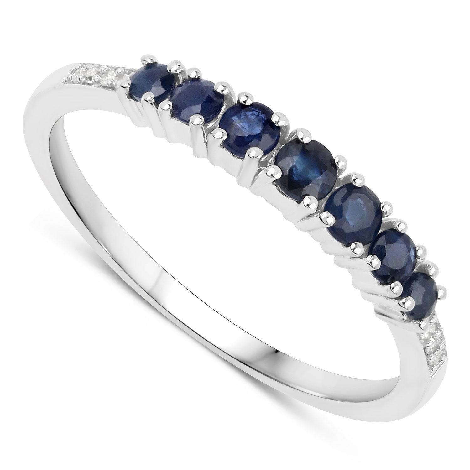 0.45 Carat Genuine Blue Sapphire and White Diamond 14K White Gold Ring Bids.com