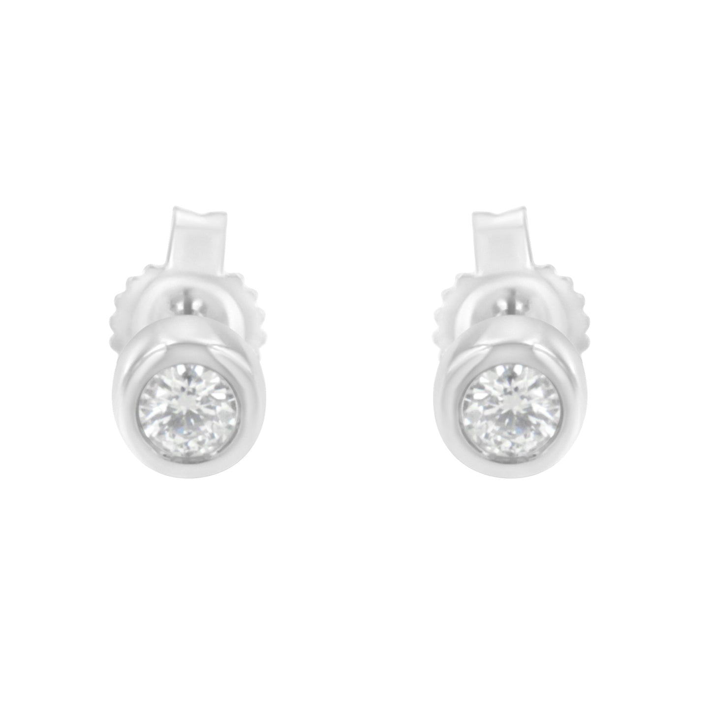 10K White Gold 0.15 Cttw Round Brilliant-Cut Near Colorless Diamond Bezel-Set Stud Earrings (H-I Color, I1-I2 Clarity) Bids.com