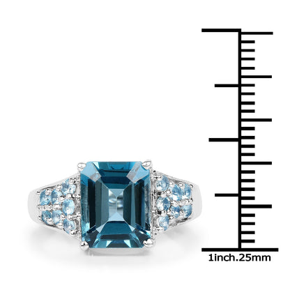 4.39 Carat Genuine London Blue Topaz and Swiss Blue Topaz .925 Sterling Silver Ring Bids.com