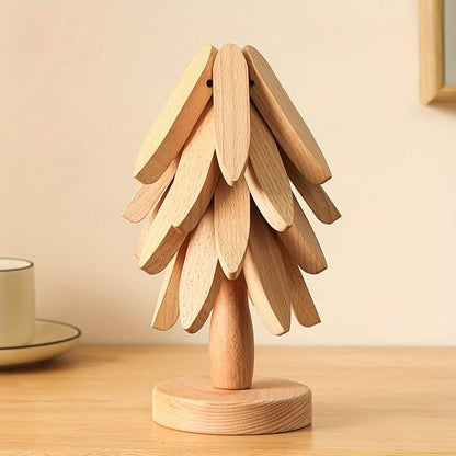 Solid Wood Heat-Resistant Table Mats – Tree-Shaped Coasters Set DailySale