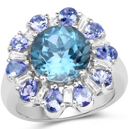 6.19 Carat Genuine London Blue Topaz, Tanzanite & White Topaz .925 Sterling Silver Ring Bids.com