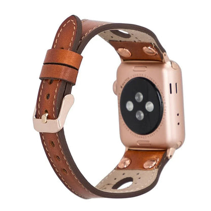 Ronda Leather Apple Watch Band with Rose Gold Trok Mizuri Leather