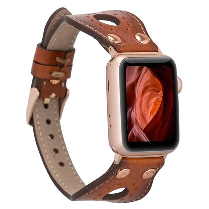 Ronda Leather Apple Watch Band with Rose Gold Trok Mizuri Leather