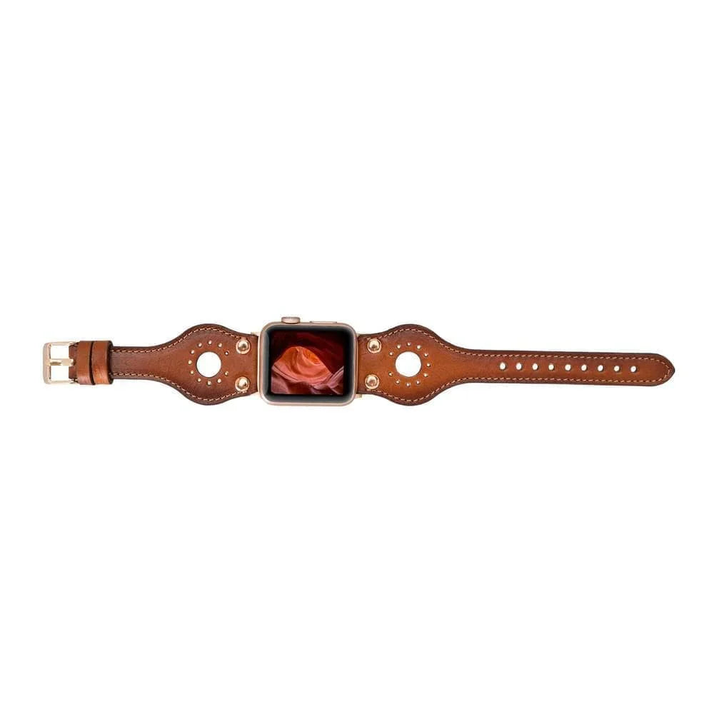 Ronda Leather Apple Watch Band with Rose Gold Trok Mizuri Leather
