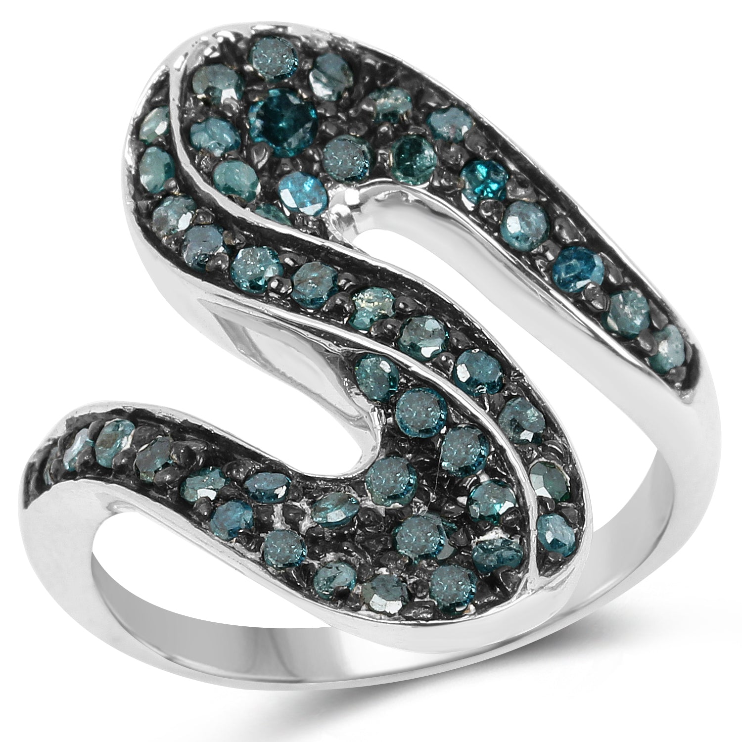 0.76 Carat Genuine Blue Diamond .925 Sterling Silver Ring Bids.com