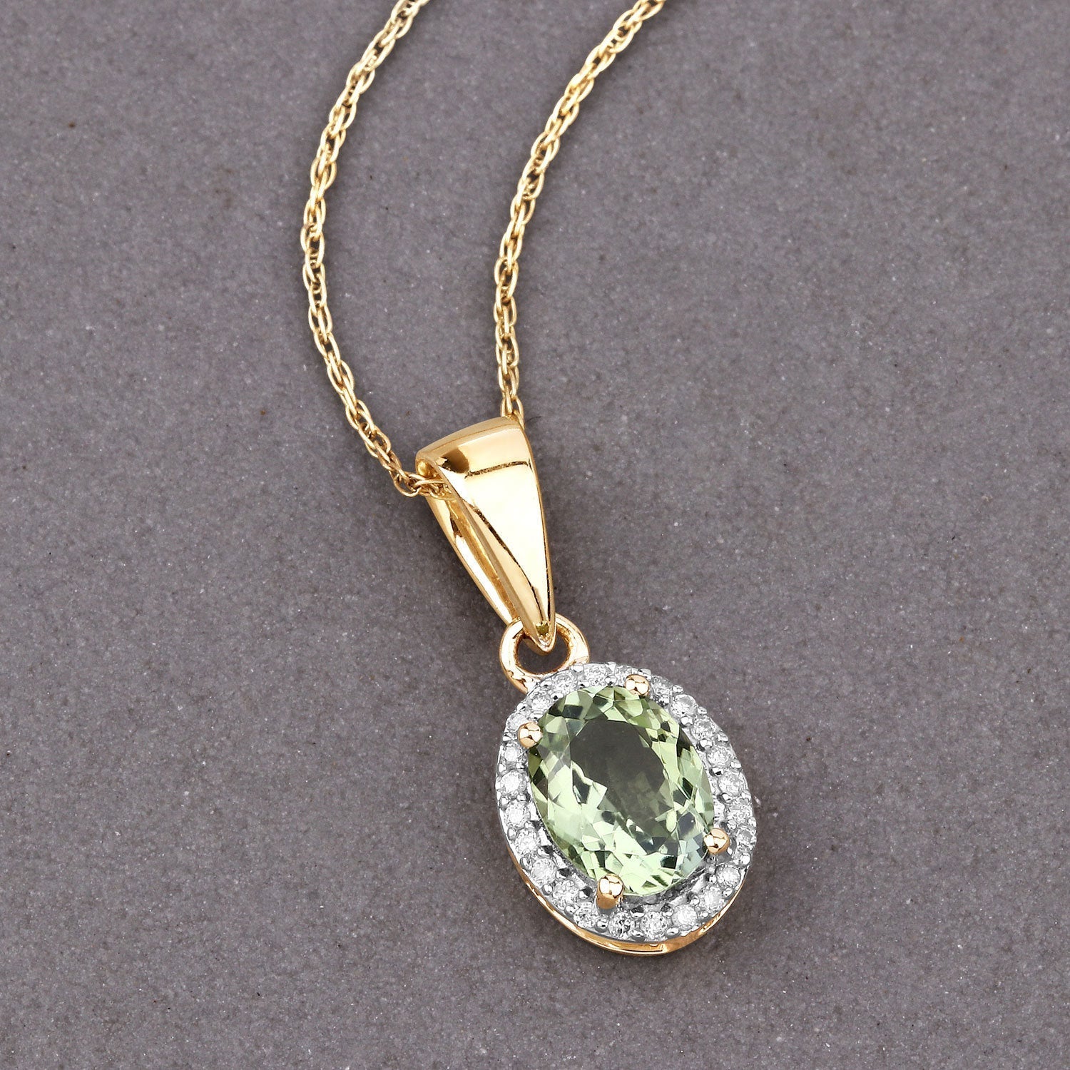 1.27 Carat Genuine Green Tourmaline and White Diamond 14K Yellow Gold Pendant Bids.com