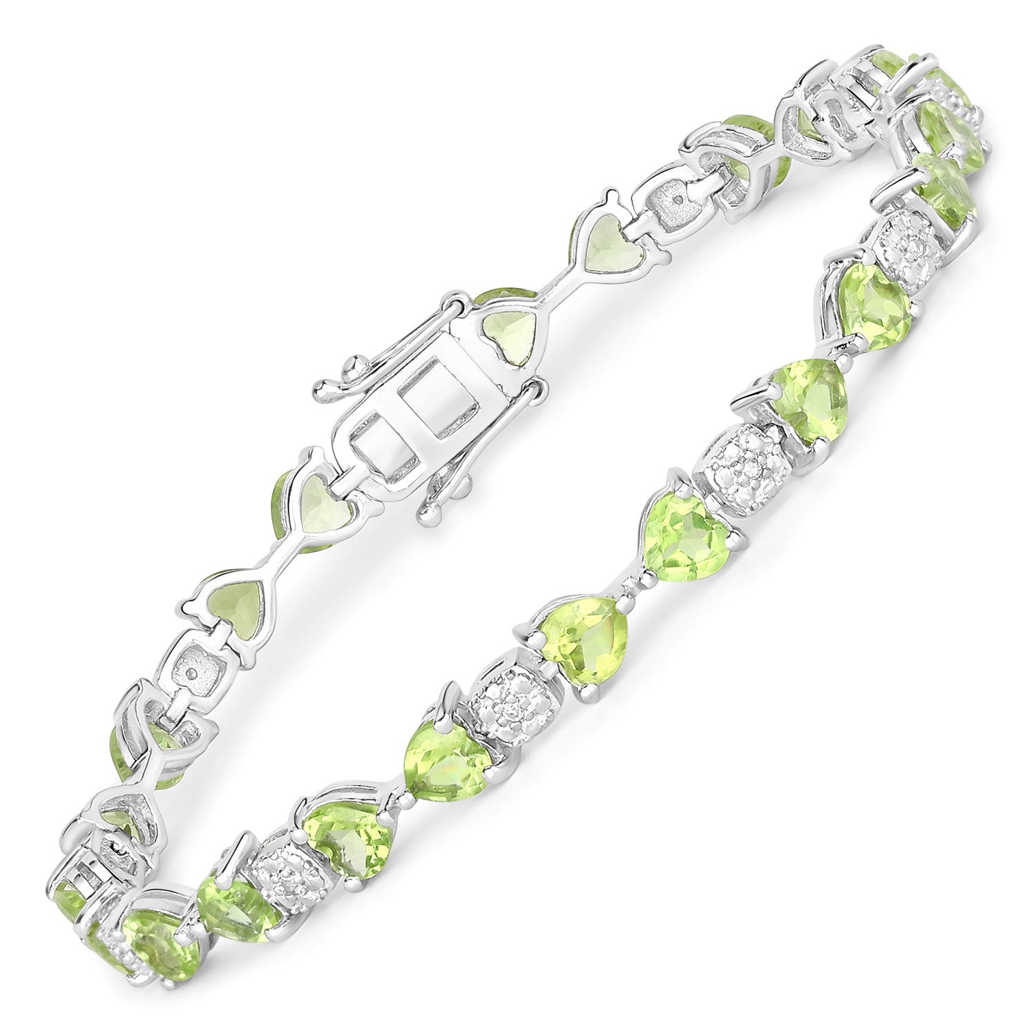 9.78 Carat Genuine Peridot and White Diamond .925 Sterling Silver Bracelet Bids.com