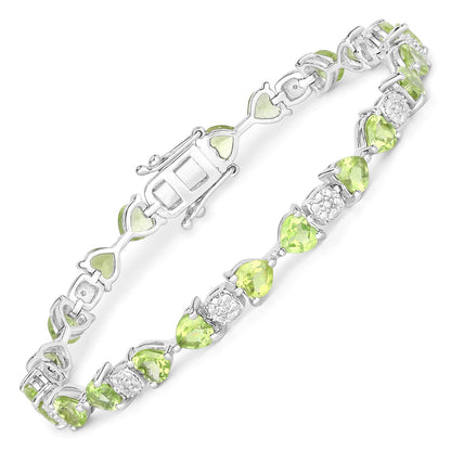 9.78 Carat Genuine Peridot and White Diamond .925 Sterling Silver Bracelet Bids.com