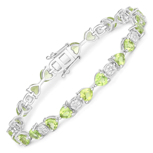 9.78 Carat Genuine Peridot and White Diamond .925 Sterling Silver Bracelet Bids.com
