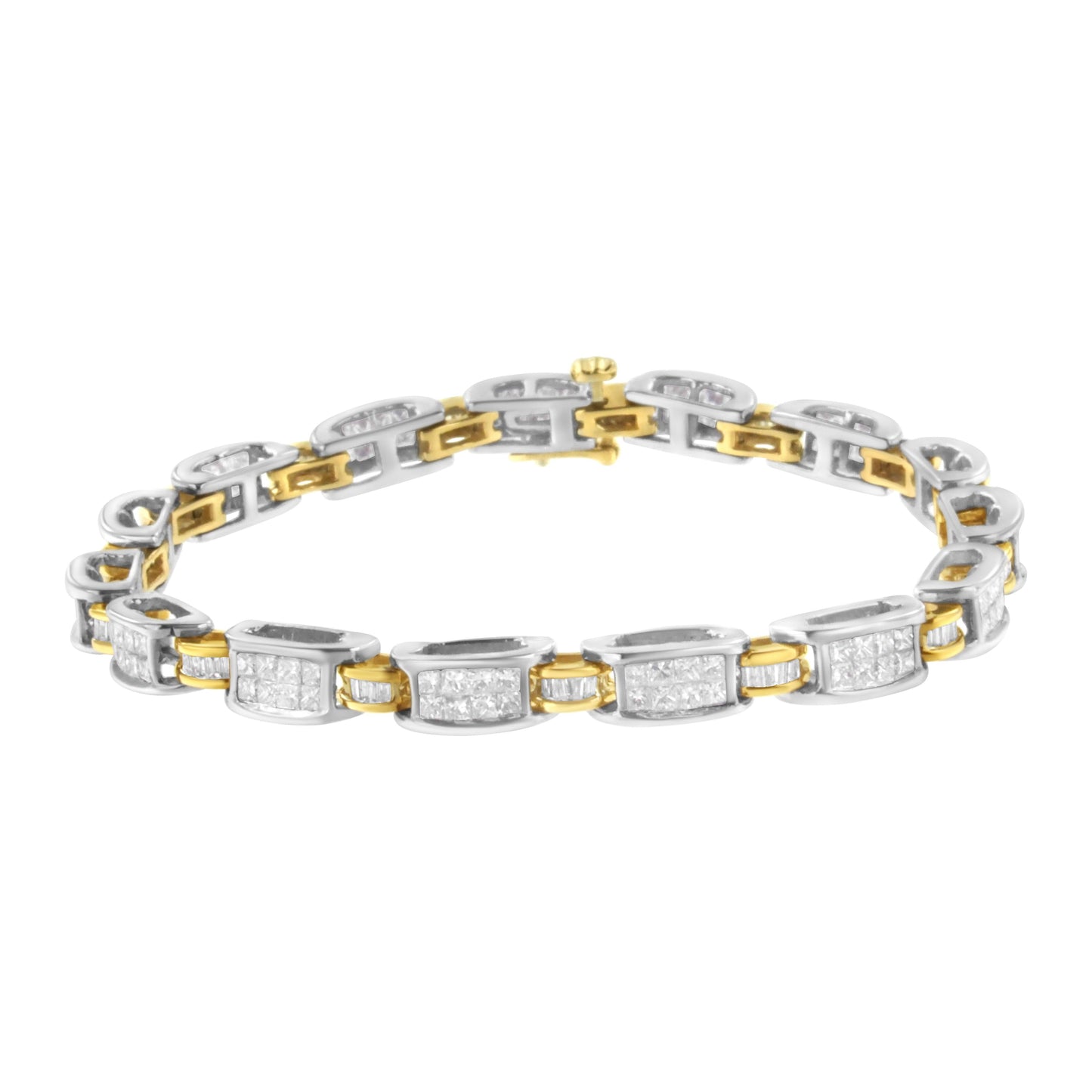 14K Two-Tone Gold Princess and Baguette-Cut Diamond Link Bracelet (3.00 cttw, H-I Color, SI1-SI2 Clarity) Bids.com
