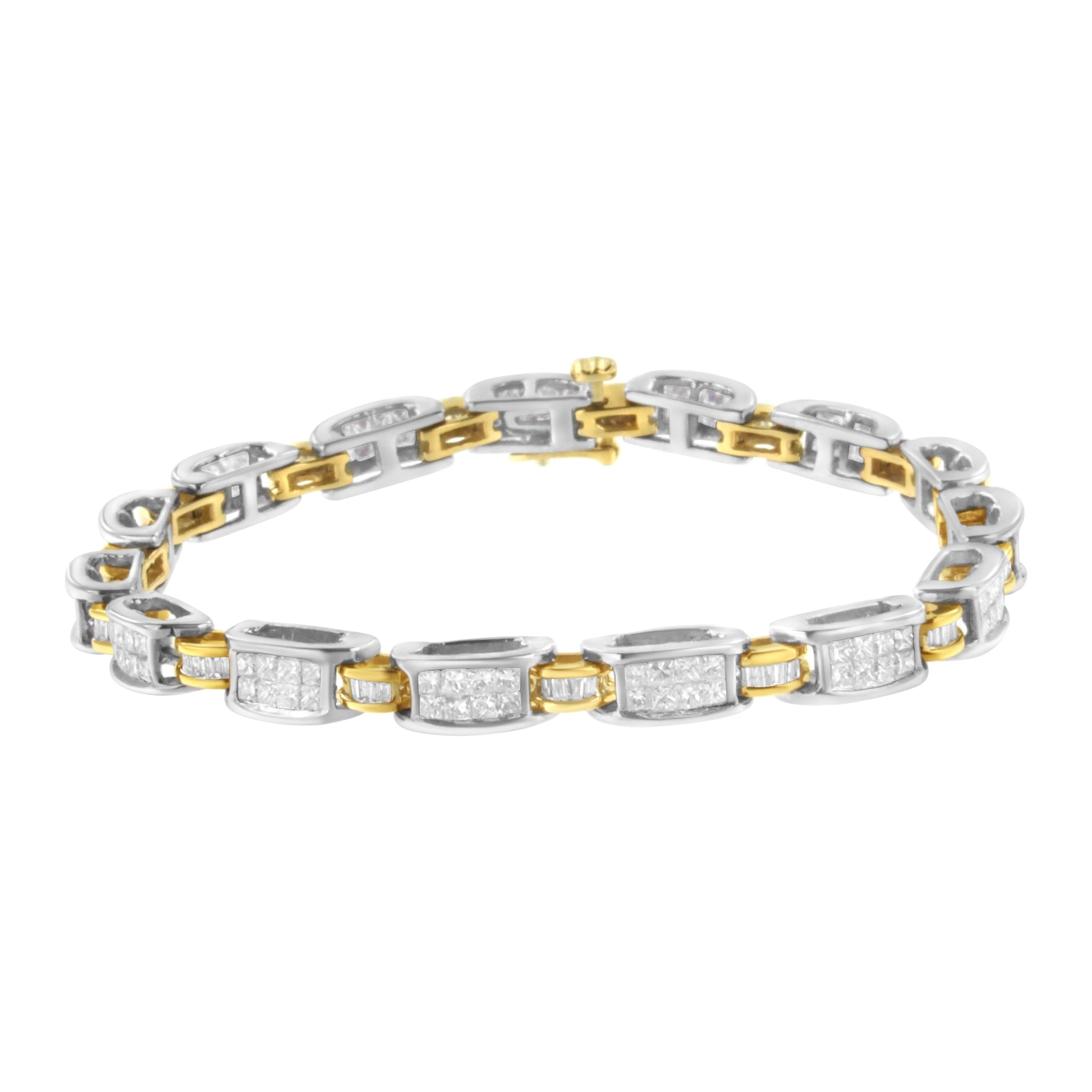 14K Two-Tone Gold Princess and Baguette-Cut Diamond Link Bracelet (3.00 cttw, H-I Color, SI1-SI2 Clarity) Bids.com