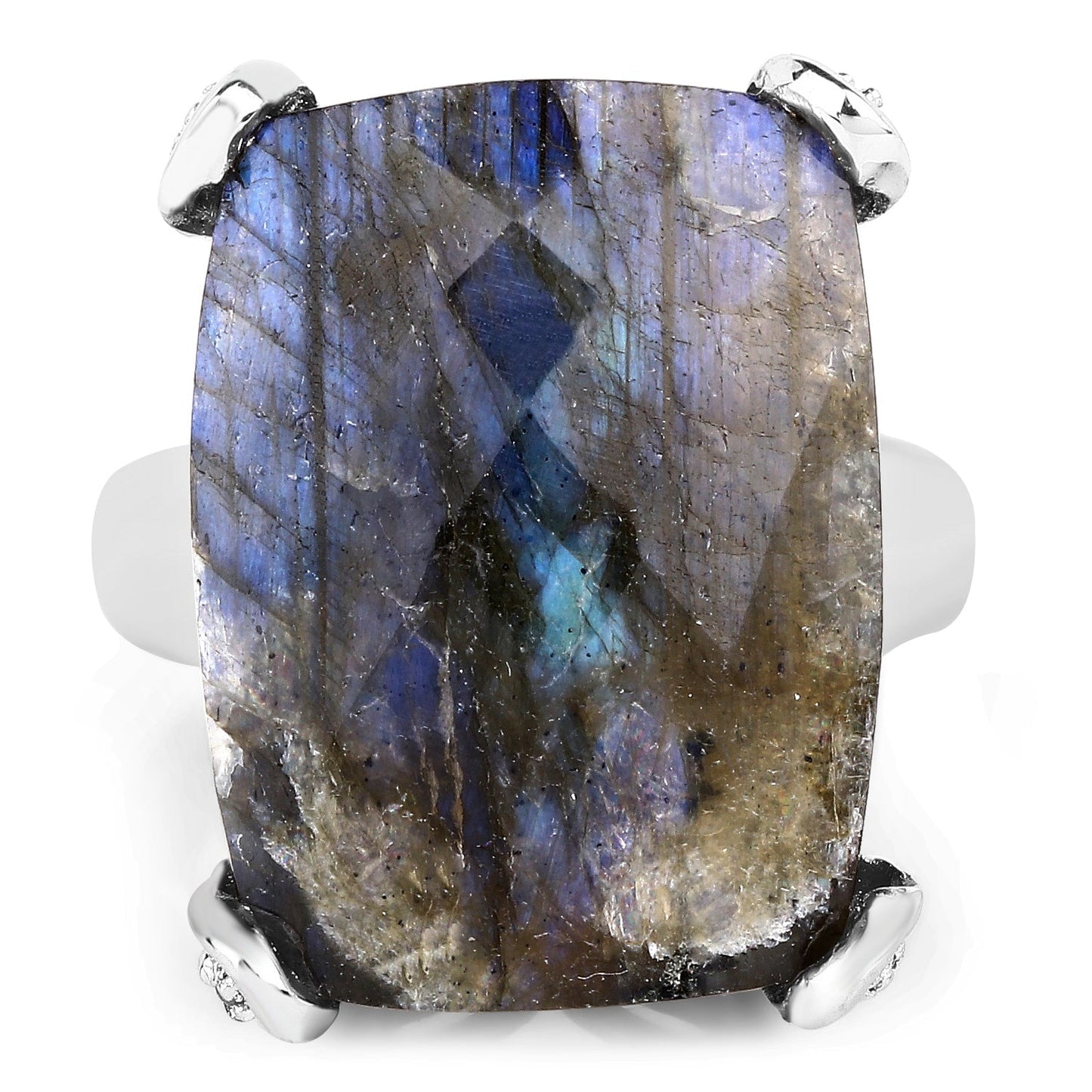 17.17 Carat Genuine Labradorite and White Topaz .925 Sterling Silver Ring Bids.com