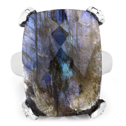 17.17 Carat Genuine Labradorite and White Topaz .925 Sterling Silver Ring Bids.com