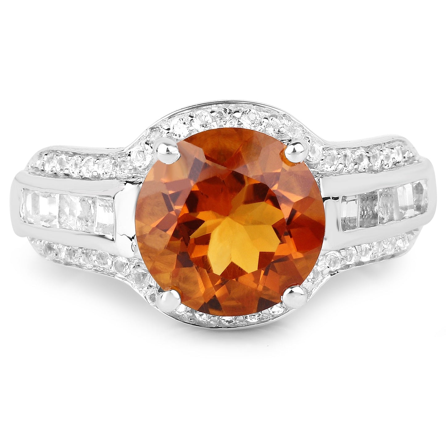 2.81 Carat Genuine Citrine and White Topaz .925 Sterling Silver Ring Bids.com