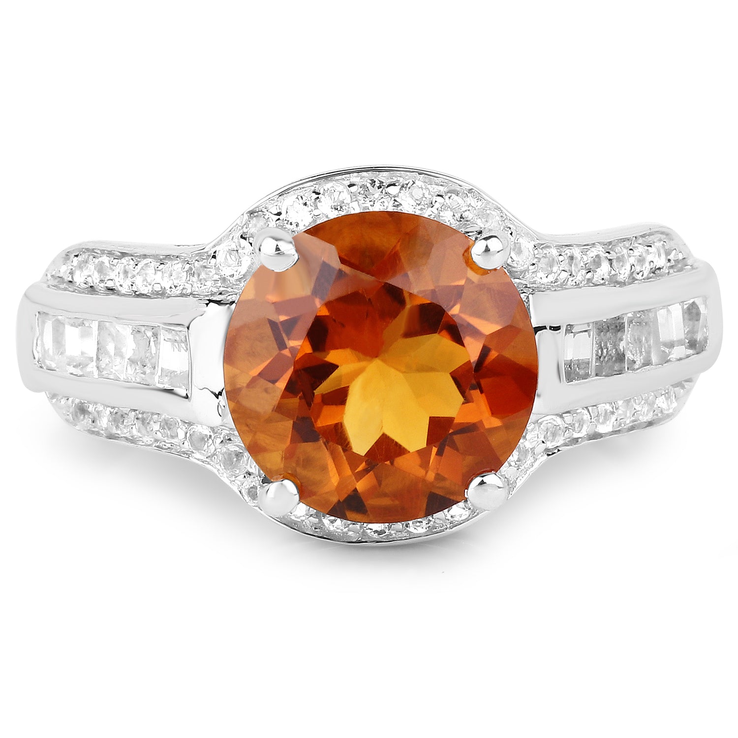 2.81 Carat Genuine Citrine and White Topaz .925 Sterling Silver Ring Bids.com