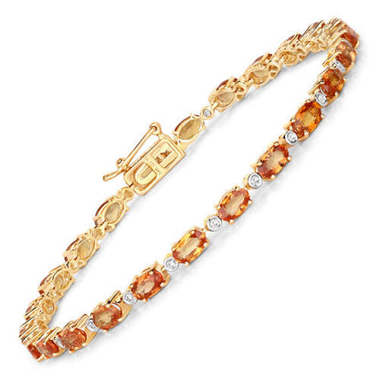 7.39 Carat Genuine Orange Sapphire and White Diamond 14K Yellow Gold Bracelet Bids.com