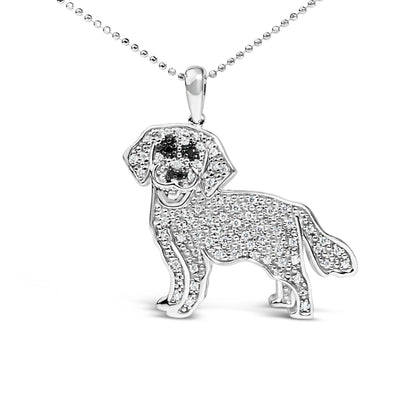 .925 Sterling Silver 1/3 Cttw White and Black Diamond  Labrador Retriever Dog Pendant Necklace (I-J Color, I2-I3 Clarity) - 18" Inches Bids.com