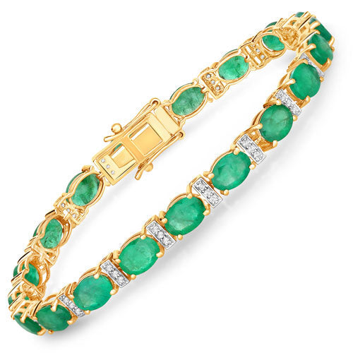 14.05 Carat Genuine Zambian Emerald and White Diamond 14K Yellow Gold Bracelet Bids.com