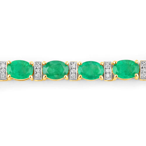 14.05 Carat Genuine Zambian Emerald and White Diamond 14K Yellow Gold Bracelet Bids.com