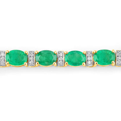 14.05 Carat Genuine Zambian Emerald and White Diamond 14K Yellow Gold Bracelet Bids.com