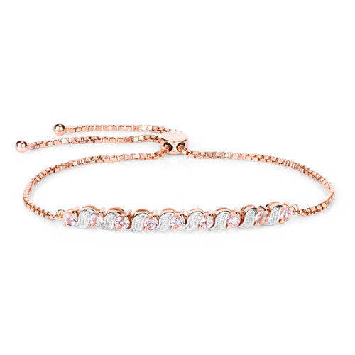 0.89 Carat Genuine Morganite and White Topaz .925 Sterling Silver Bracelet Bids.com