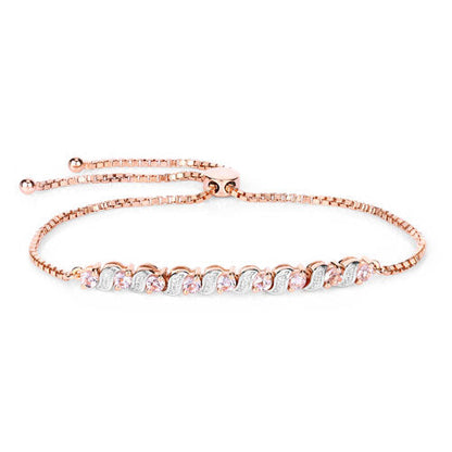 0.89 Carat Genuine Morganite and White Topaz .925 Sterling Silver Bracelet Bids.com