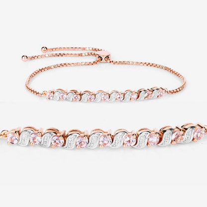 0.89 Carat Genuine Morganite and White Topaz .925 Sterling Silver Bracelet Bids.com
